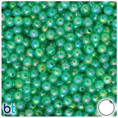 BeadTin Dark Green Transparent AB 6mm Round Plastic Craft Beads (300pcs)