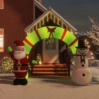 106.3" Christmas Inflatable Santa & Snowman Arch Gate with LED Lights