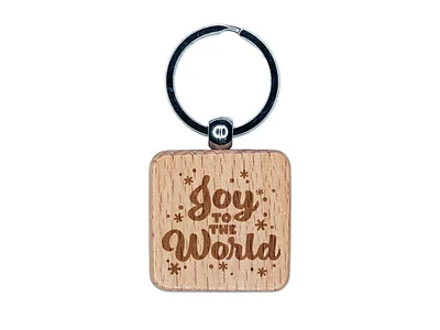 Joy to the World Snowflakes Christmas Engraved Wood Square Keychain Tag Charm