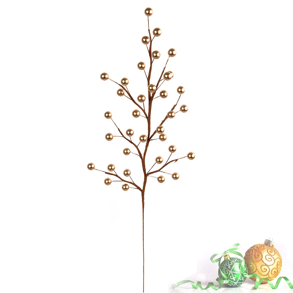 12 Gold Holly Berry Stems: 35 Lifelike Berries, 17-Inch - Festive DIY Accents