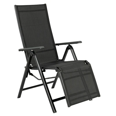 Outdoor Folding Lounge Chair with 7 Adjustable Backrest and Footrest Positions-Gray