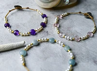 Freshwater Pearl and Birthstone Beaded Beach Bracelets for Women, Handmade Jewelry, Amethyst, Aquamarine, Beachy Jewelry, Gift for Her