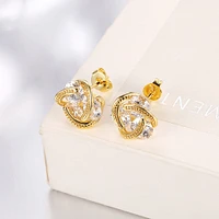 Three Bling Round  Stud Earrings For Women Wedding Christmas Plated  Yellow & Rose & White Gold Jewelry Decoration Party Jewelry For Women Wedding Gift