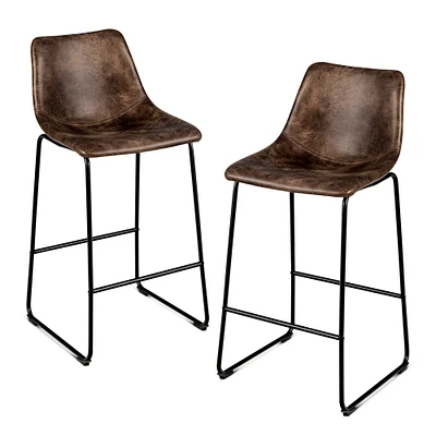 Set of 2 Bar Stool Faux Suede Upholstered Chair