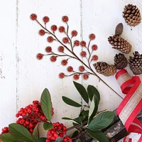 Set of 24: 17" Artificial Red Beaded Berry Sprays - 25 Large Berries, Festive Seasonal Picks for Winter Florals, Christmas Berries, Home & Office Décor