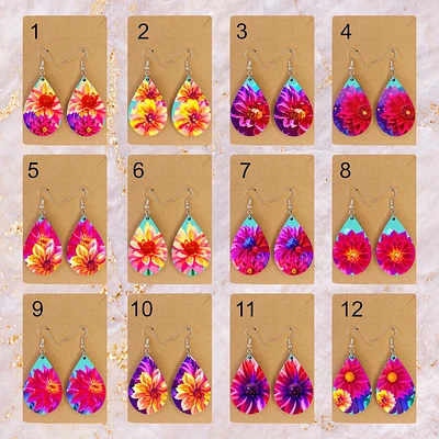 Dahlia Flower Teardrop Earrings