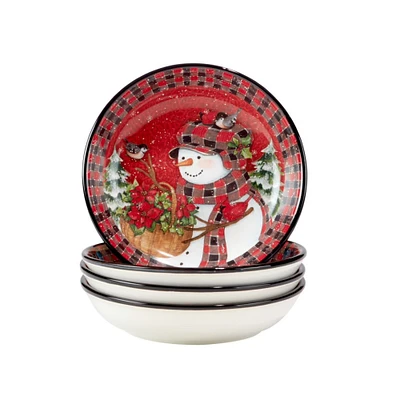 Certified International Set of 4 Snowman Lodge Round Christmas Soup Bowls 9"