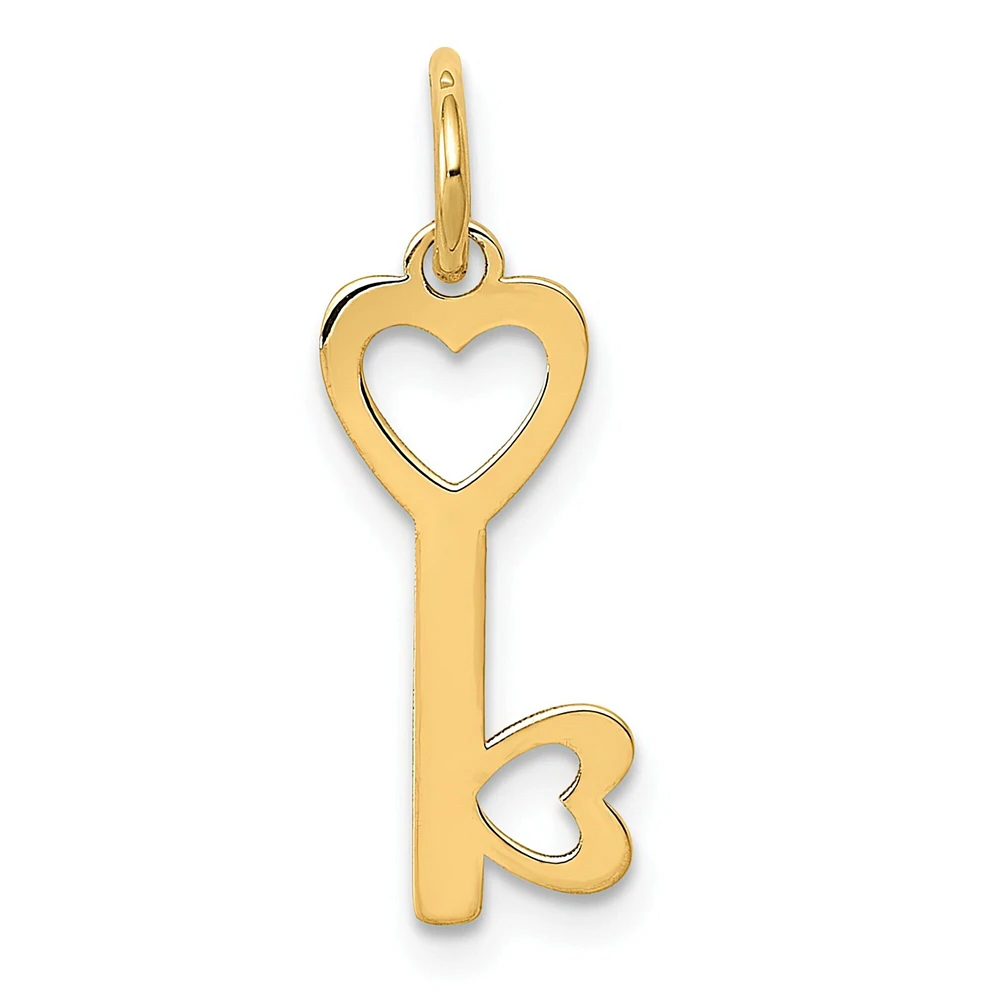 14K Yellow Gold Heart Shaped Key & Lock Charm Jewelry 20mm x 7mm