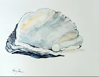 Copy-Oyster Shell with Pearl Watercolor Print, Sea Life Watercolor, Beach House Art,  Coastal Living Room Wall Decor,  Shell Art, Sea Shell