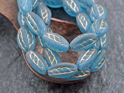 *10* 15x9mm Gold Washed Matte Capri Blue Twisted Oval Beads