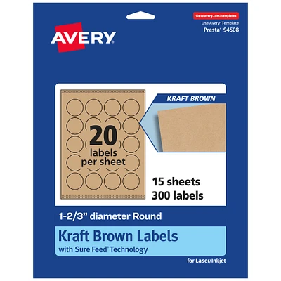 Avery Kraft Brown Round Labels with Sure Feed