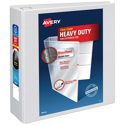 Avery Heavy-Duty View 3 Ring Binder, 4" One Touch EZD Rings, 4.5" Spine, 1 White Binder (79104)