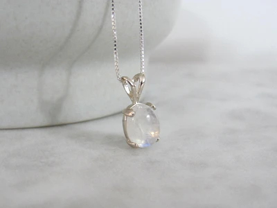 Rainbow Moonstone Necklace in Sterling Silver