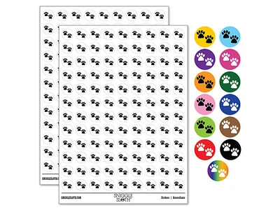 Paw Prints Pair Dog Cat 0.50" Round Sticker Pack
