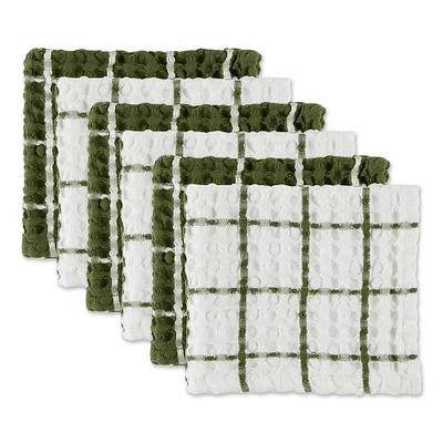 Contemporary Home Living Windowpane Oversized Washed Waffle Dishcloths - 12" - Green and White - Set of 6