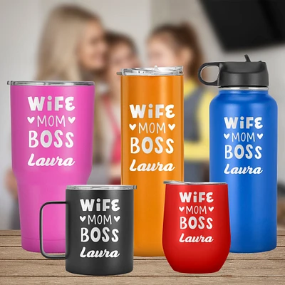 Wife Mom Boss, Mother's Wife Boss Gift - Tumbler, Custom with Name, Mother's day, Bithday Gift, Funny Gift