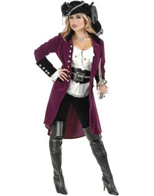 Womens Pirate Vixen Plumberry And Black Velvet Long Jacket Coat