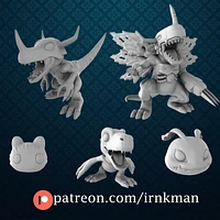 Full Greymon Line from Irnkman Minis. Total heights apx. 13mm - 102mm. Unpainted resin model kit
