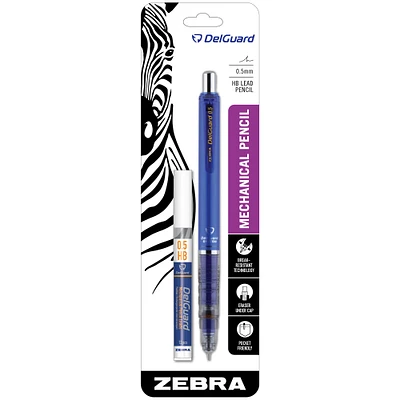 Zebra DelGuard Mechanical Pencil, .5mm Pencil & 12 Leads, Blue