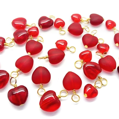 Heart Dangle Charms with Gold-Plated Wire, Set of 10, Valentine's Day Charms