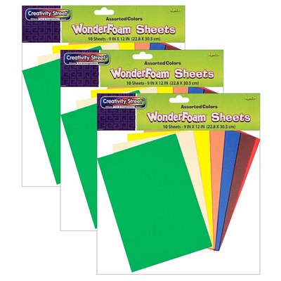 Wonderfoam® Sheets, Assorted 10 Colors, 9" X 12", 10 Per Pack, 3 Packs