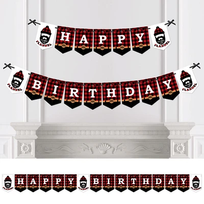 Big Dot of Happiness Lumberjack - Channel the Flannel - Birthday Party Bunting Banner - Buffalo Plaid Party Decorations - Happy Birthday