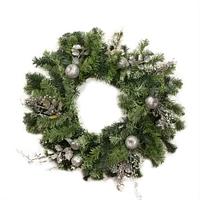 DAK Silver Fruit and Leaf Artificial Christmas Wreath - 24-Inch, Unlit