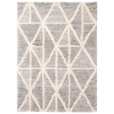 Chaudhary Living 5.25' x 7.25' Gray and Off White Abstract Rectangular Shag Area Throw Rug