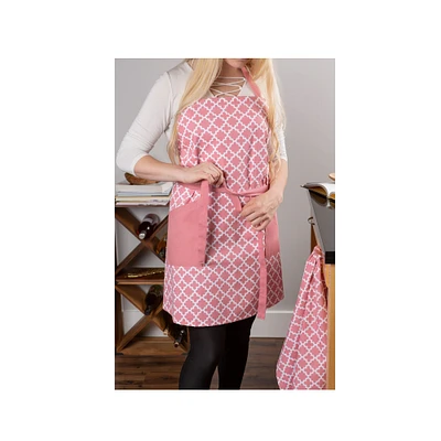 Contemporary Home Living 37.50" Pink and White Lattice Patterned Apron