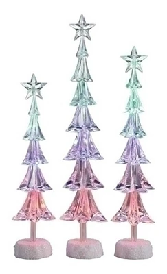 Roman Set of 3 Icy Crystal LED Christmas Tree with Star Christmas Tabletop Decors - 16"