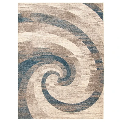 Chaudhary Living 6.5' x 9.5' Off White and Blue Distressed Abstract Rectangular Area Throw Rug