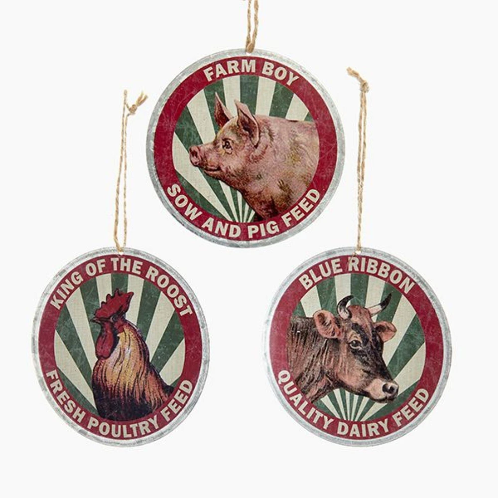 CC Christmas Decor Pack of 36 Red and Green Country Rustic Farm Animal "Feed" Christmas Pendant Ornaments 3.75"