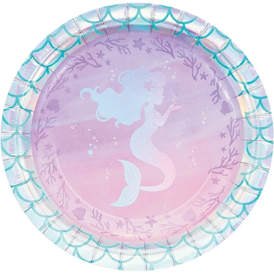Party Central Club Pack of 96 Purple and Blue Iridescent Mermaid Themed Round Luncheon Plates 7"
