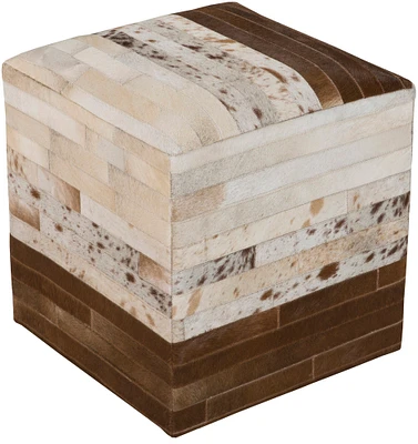 Diva At Home 18" Cream White and Chocolate Brown Earth Minerals Leather Square Pouf Ottoman