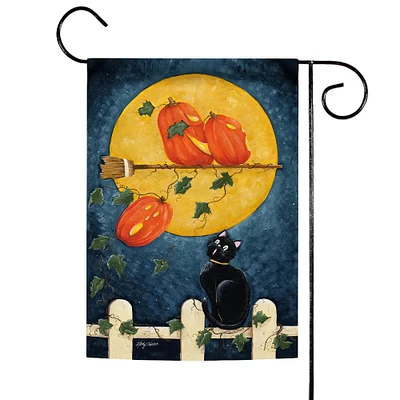 Toland Home Garden Jack-O-Lantern with Scardey Cat Outdoor Garden Flag 18" x 12.5"