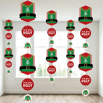 Big Dot of Happiness Ugly Sweater - Holiday and Christmas Party DIY Dangler Backdrop - Hanging Vertical Decorations - 30 Pieces