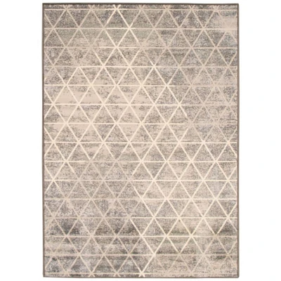 Chaudhary Living 5.25' x 7.25' Gray and Off White Distressed Geometric Rectangular Area Throw Rug