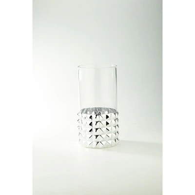 CC Home Furnishings 12" Silver Pyramid Pattern Cylindrical Glass Vase