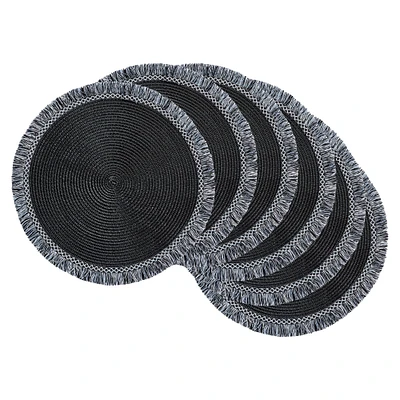 Contemporary Home Living Set of 6 Black, White, and Gray Round Modern Placemats,14.75"