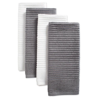 CC Home Furnishings Set of 4 Gray and White Ribbed Dishtowels 26" x 16"