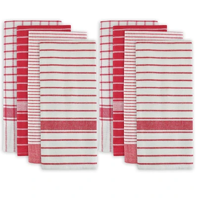 CC Home Furnishings Set of 8 Red and White Striped Rectangular Dish Towels 28"