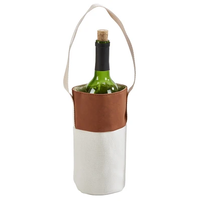 Contemporary Home Living 16" Caramel and White Leatherette Wine Tote