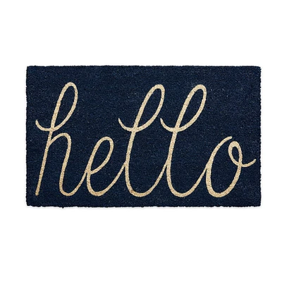 Contemporary Home Living 18" x 30" Blue and Beige Rectangular Durable and Non-Slip Doormat with "Navy Hello" Design