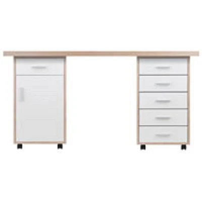 Contemporary Home Living Set of 3 Beige and White Desk with Cabinet and Drawer