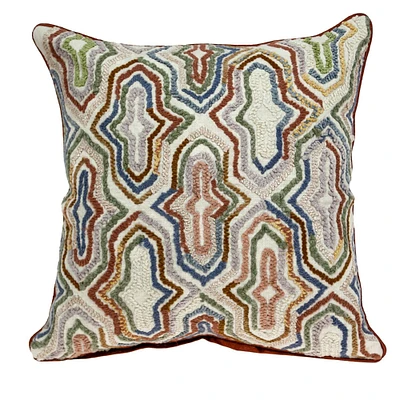 Nassau Collection 18" Beige and Brown Embroidered Geometric Striped Square Throw Pillow