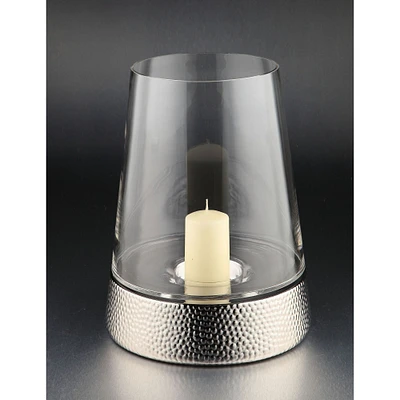 CC Home Furnishings 14" Silver Hurricane Votive Glass Candle Holder with Textured Base