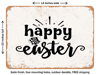 DECORATIVE METAL SIGN - Happy Easter - Vintage Rusty Look