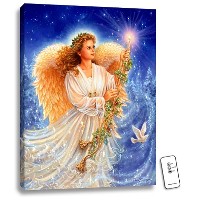Glow Decor Blue and Cream White Stardust Angel LED Backlit Rectangular Wall Art with Remote Control 24" x 18"