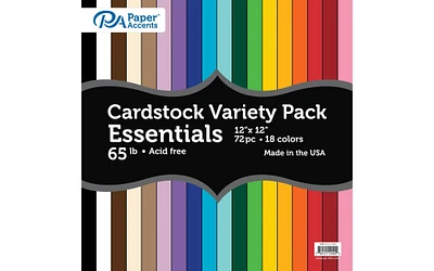 Accent Design Paper Accents Cardstock Variety Pack, 65lb, 12"x12", Color Assortment, heavyweight colored cardstock paper for card making, scrapbooking, printing, quilling and crafts, 72 pieces