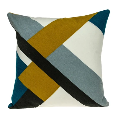 Nassau Collection 20" Yellow and Blue Geometric Embroidered Square Throw Pillow